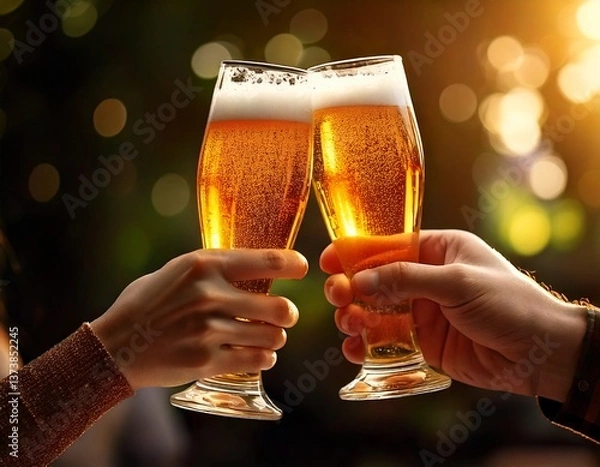 Obraz ビールグラスで乾杯する二人