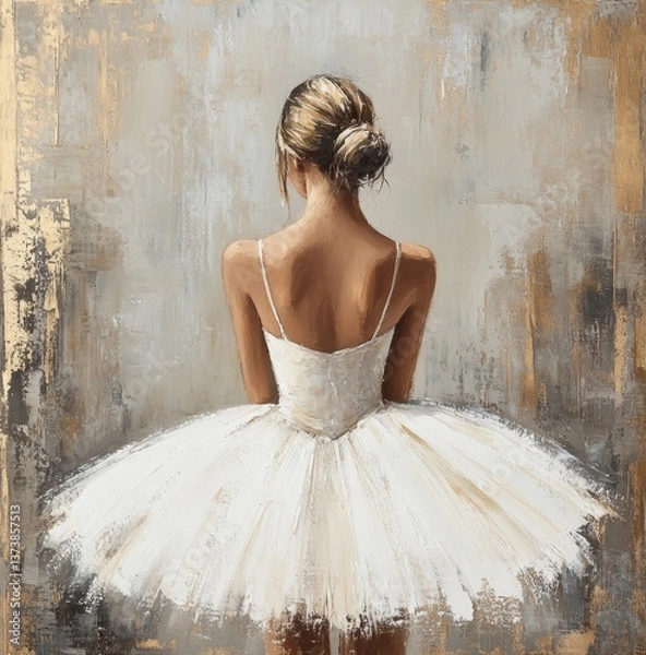 Obraz A ballerina in a white tutu, viewed from behind, oil painting with a vintage aesthetic