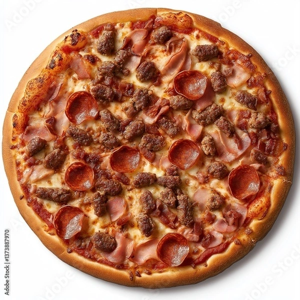 Obraz Meat lover's pizza with sausage, ham, and pepperoni