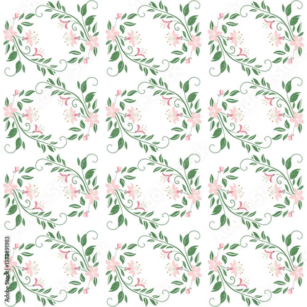 Obraz seamless floral pattern in pink, blue and white colors with a bouquet of roses. frame of beautiful flowers and leaves vector design