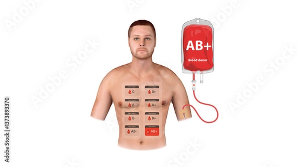 Obraz A medical infographic of AB Positive blood donation, illustrating universal recipient properties and transfusion compatibility, 3d