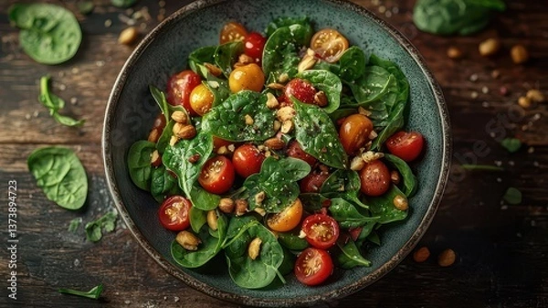 Fototapeta Fresh Spinach and Tomato Salad