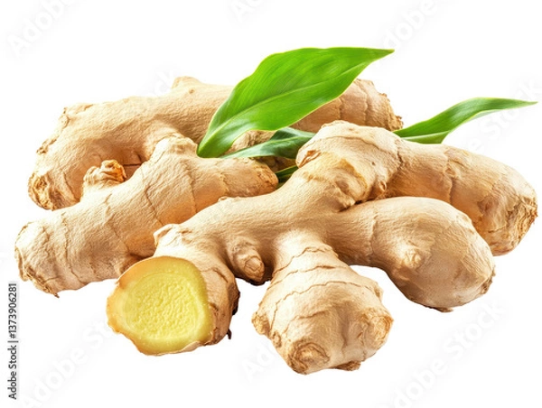 Fototapeta Isolated Ginger Roots with Leaf