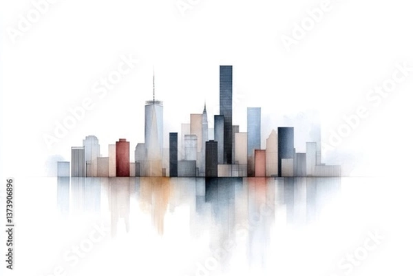 Fototapeta Detailed Architectural Drawing of a City Skyline