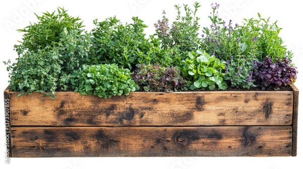 Obraz A wooden box filled with various types of greens and salads.