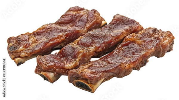 Obraz Three delicious fried ribs on a transparent background.