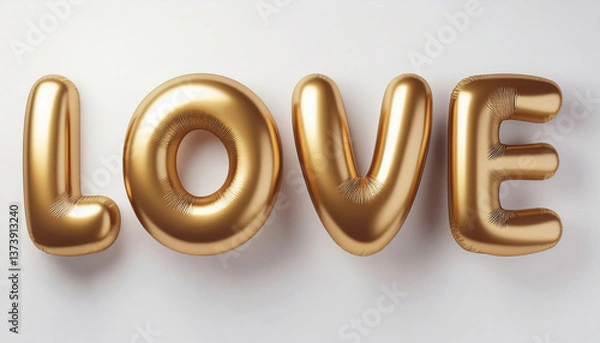 Fototapeta Ai Generated Gold Metallic Shiny Foil Capital Inflated Balloon Letters Love Quote against Transparent Background