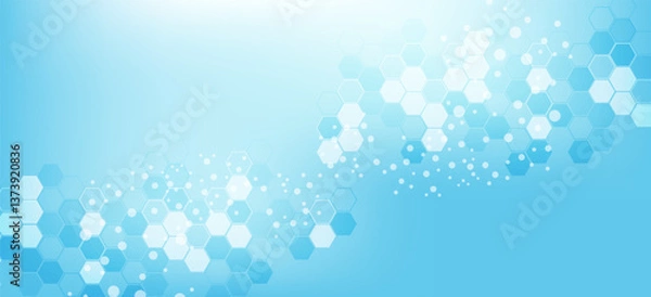 Fototapeta Health care abstract background with hexagons, lines and dots. Medical innovation banner template concept. Biology and pharmaceutical technology background. Vector illustration.