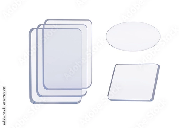 Fototapeta Transparent glass shapes set – high-resolution PNG with circular, oval, and square elements. With place for text on transparent background. Style glassmorphism.