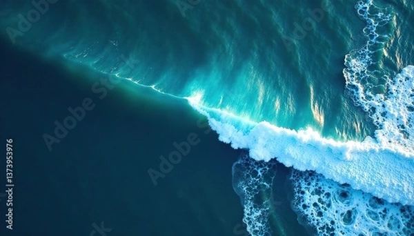 Fototapeta Aerial view of deep blue ocean waves with foam,  nature,  foam