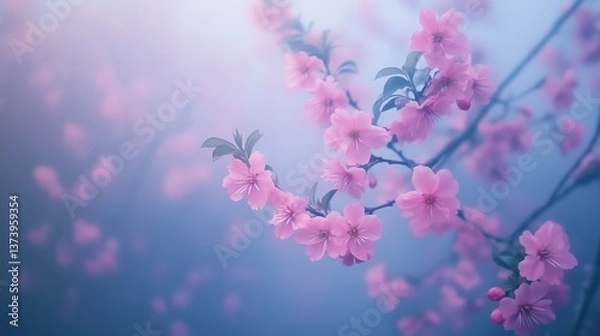 Fototapeta Soft pink and purple floral background with hanging vines, dreamy and elegant.