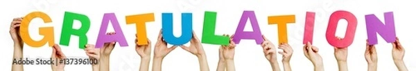 Fototapeta Hände halten Buchstaben - GRATULATION