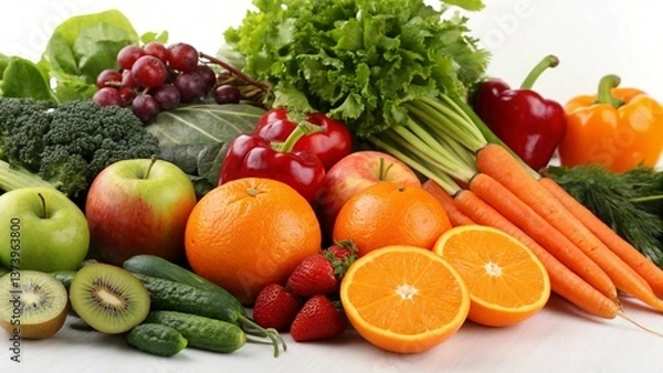 Fototapeta A colorful collection of fresh fruits and vegetables, bursting with natural flavors, nutrients, and freshness