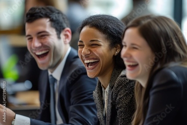 Fototapeta Authentic Joy: A Moment of Shared Laughter Among Diverse Professionals