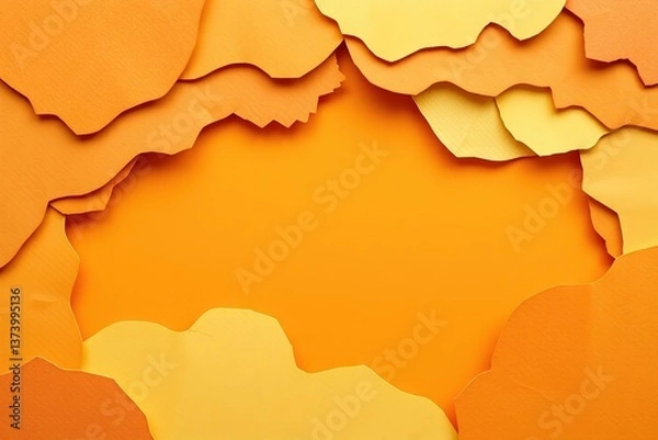 Fototapeta Colorful layers of orange and yellow paper create an abstract background for various design projects