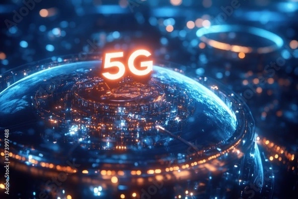 Fototapeta Abstract representation of a connected global 5G network future world