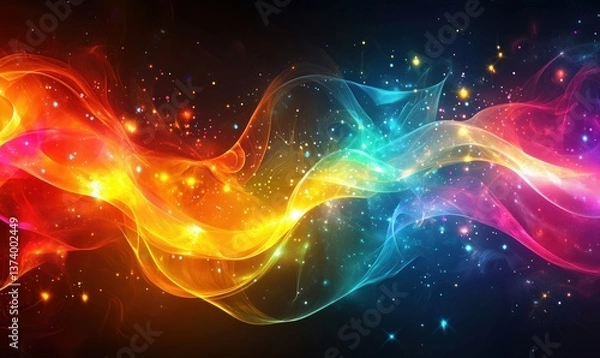 Fototapeta Colorful abstract wave design with glowing particles and light effects