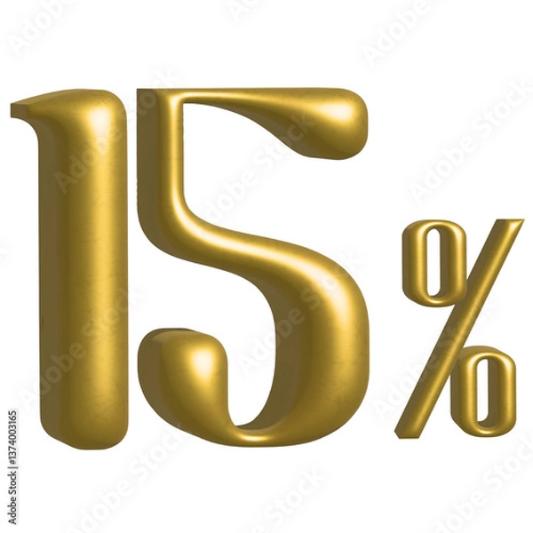 Fototapeta "Gold 3D 15 Percentage Numbers  | Elegant Metallic Text for Discounts & Graphics"