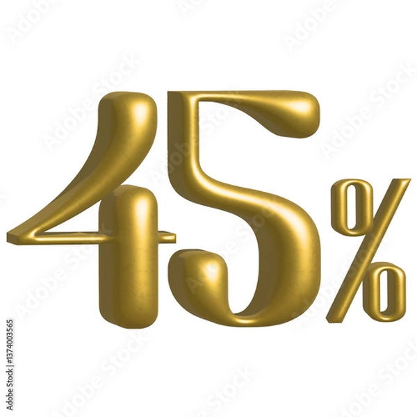 Obraz "Gold 3D 45 Percentage Numbers  | Elegant Metallic Text for Discounts & Graphics"