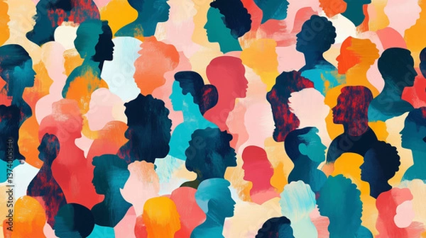 Fototapeta Colorful diverse people crowd abstract art