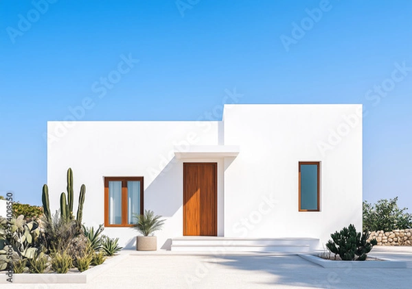 Fototapeta 住宅イメージ　モダンな白い戸建て住宅