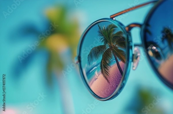 Fototapeta Enjoying a Serene Beach View Through Stylish Sunglasses on a Sunny Day