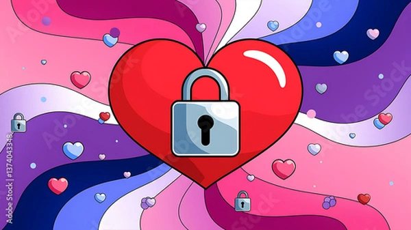 Fototapeta Love locked secure and protected A stylized Valentine's Day graphic