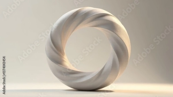 Fototapeta Twisted circular sculpture with smooth texture on beige background.