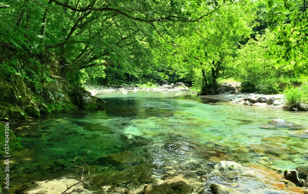 Fototapeta 栃木県那須塩原市　木の俣園地を流れる木の俣川