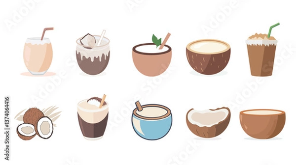 Fototapeta Coconut Drink Icon Vector Illustration for Tropical and Refreshing Beverage Concepts