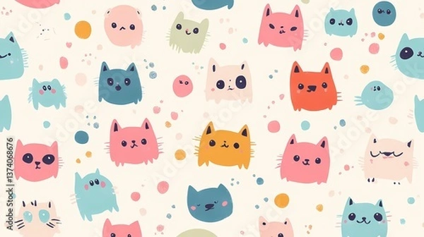 Fototapeta Colorful kitty pattern. A cheerful design that spreads joy with its cuteness.