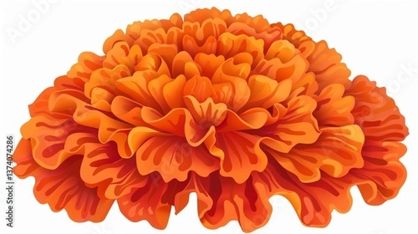Fototapeta A bright marigold flower clipart with bold orange petals and a dense round shape on a white background.