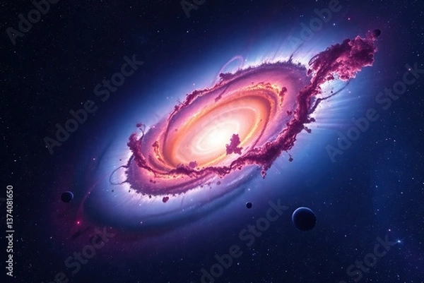 Obraz Cosmic spiral galaxy with vibrant colors and swirling gas clouds in deep space