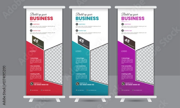 Obraz Creative Corporate vector Roll Up Banner template design, rollup banner brochure flyer banner, roll up design modern x-banner and flag-banner. Business Roll Up Set. Standee Design.