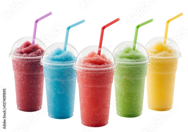 Fototapeta Colorful frozen fruit slush drinks isolated on transparent background