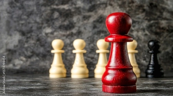 Fototapeta The exceptional red figurine is noticeable amidst the white crowd, signifying ambition, success, and the boldness to rise above the competition and shine as a leader and champion