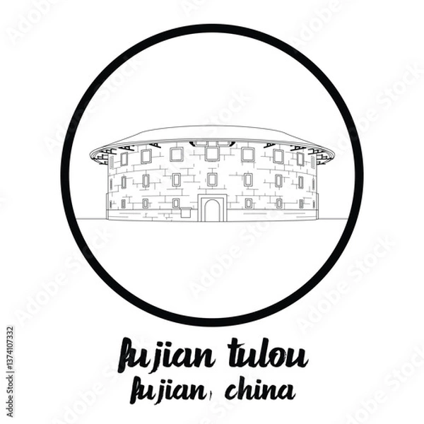 Obraz Circle Icon Fujian Tulou. Vector illustration
