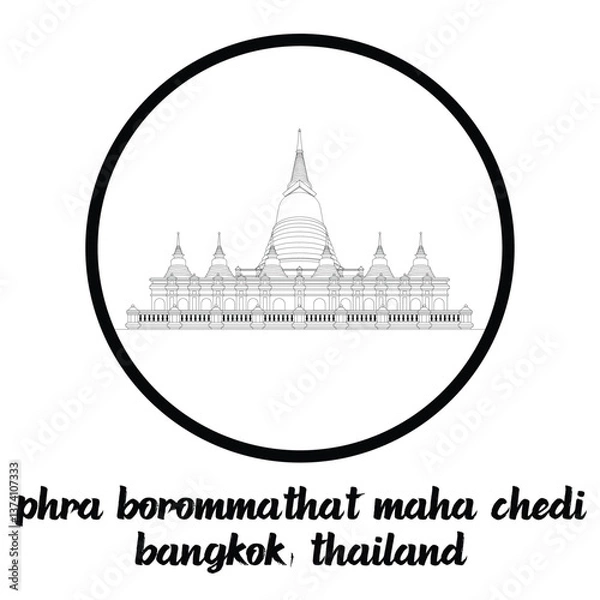 Obraz Circle Icon Phra Borommathat Maha Chedi. Vector illustration

