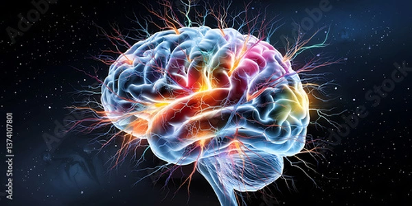 Obraz Human brain neural network vibrant colors cosmic backdrop