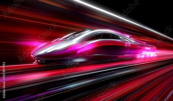 Fototapeta A futuristic modern train is the subject of a colorful abstract art painting that serves as a background stock illustration