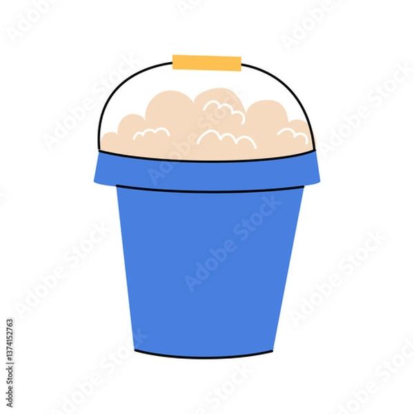 Fototapeta A simple illustration of a blue bucket full of soapy water and foam. Cleaning concept.
