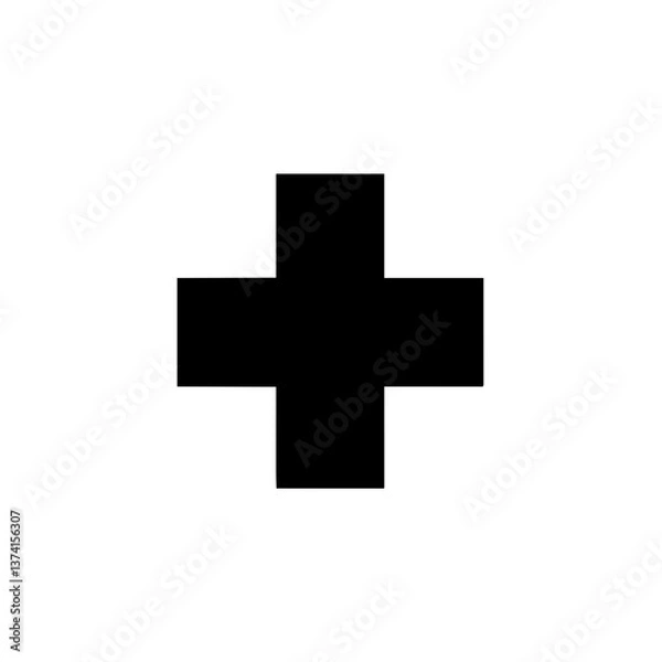 Fototapeta Minimalist black silhouette of a first aid cross symbolizing medical assistance