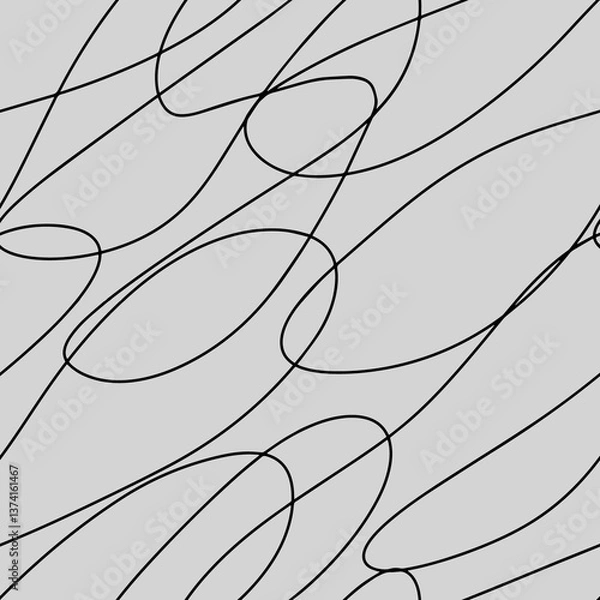 Fototapeta Scribble seamless pattern. Abstract elegant careless lines hand drawn contrast black and white illustration. Continued lines ink drawing style, energetic scratches, artistic scribbles, free hand 