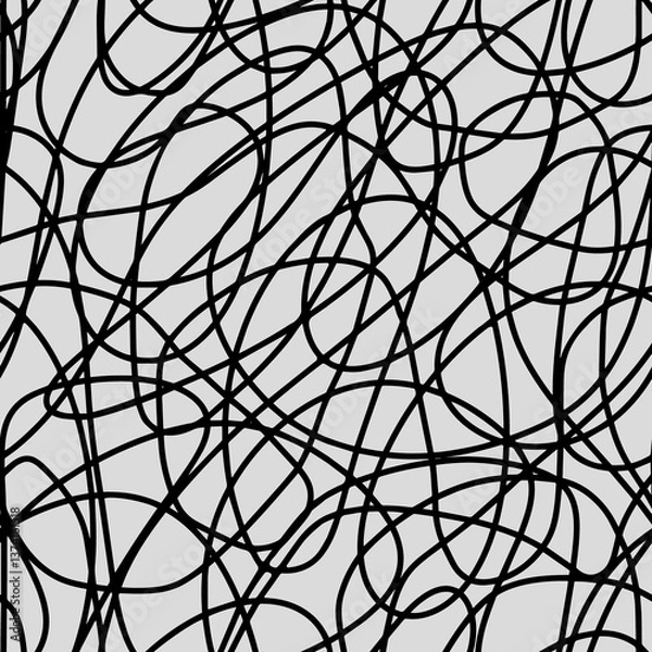 Fototapeta Scribble seamless pattern. Abstract careless lines hand drawn black and white illustration. Continued lines ink drawing style, energetic scratches, artistic scribbles, free hand style	