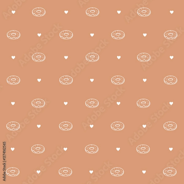 Fototapeta Abstract seamless pattern with doughnut. Retro checkered brown background.