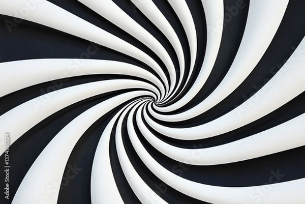 Fototapeta Abstract flowing spiral pattern in black and white creates mesmerizing visual effect. continuous swirl draws eye, evoking sense of depth and movement