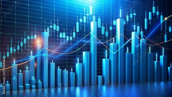 Fototapeta Financial Chart with Bar Graphs and Candlestick Chart