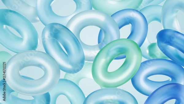 Obraz Torus shape green and blue abstract geometric background, 3d render illustration
