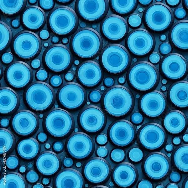 Fototapeta Digital matte painting with a pop art style pattern of blue circles.