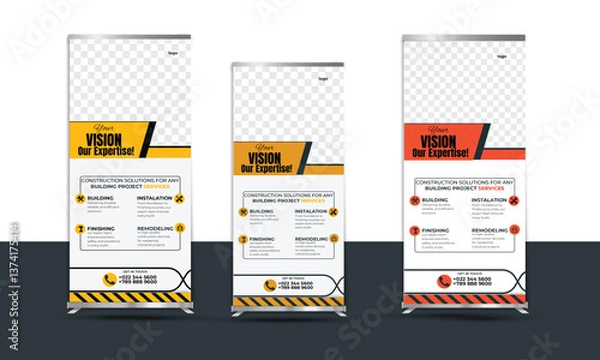 Fototapeta Modern Geometric Real Estate Roll Up Banner Design Template, Creative Real Estate Roll Up Banner Design, Pull Up Banner Design, Vector Graphic Design